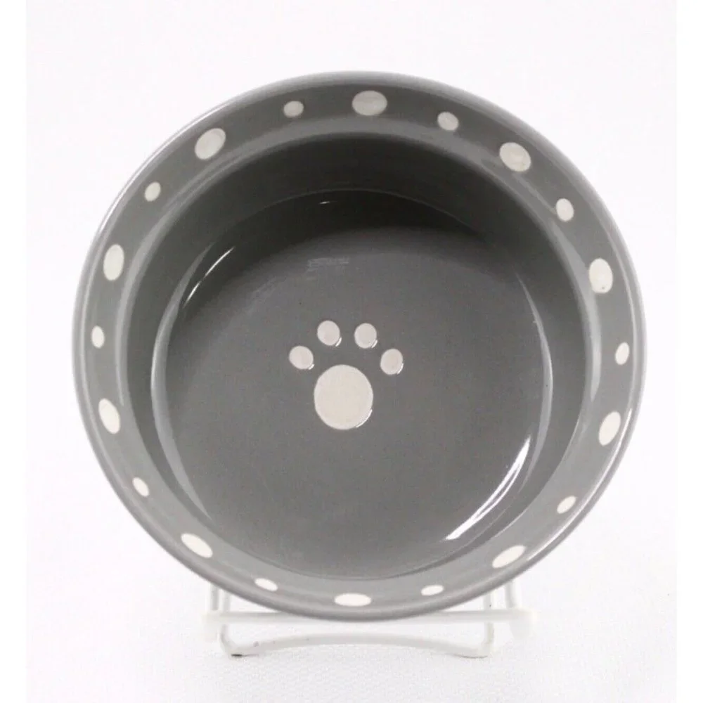 1 Pet Bowls Signature Paws 5” White-Gray Bowl New